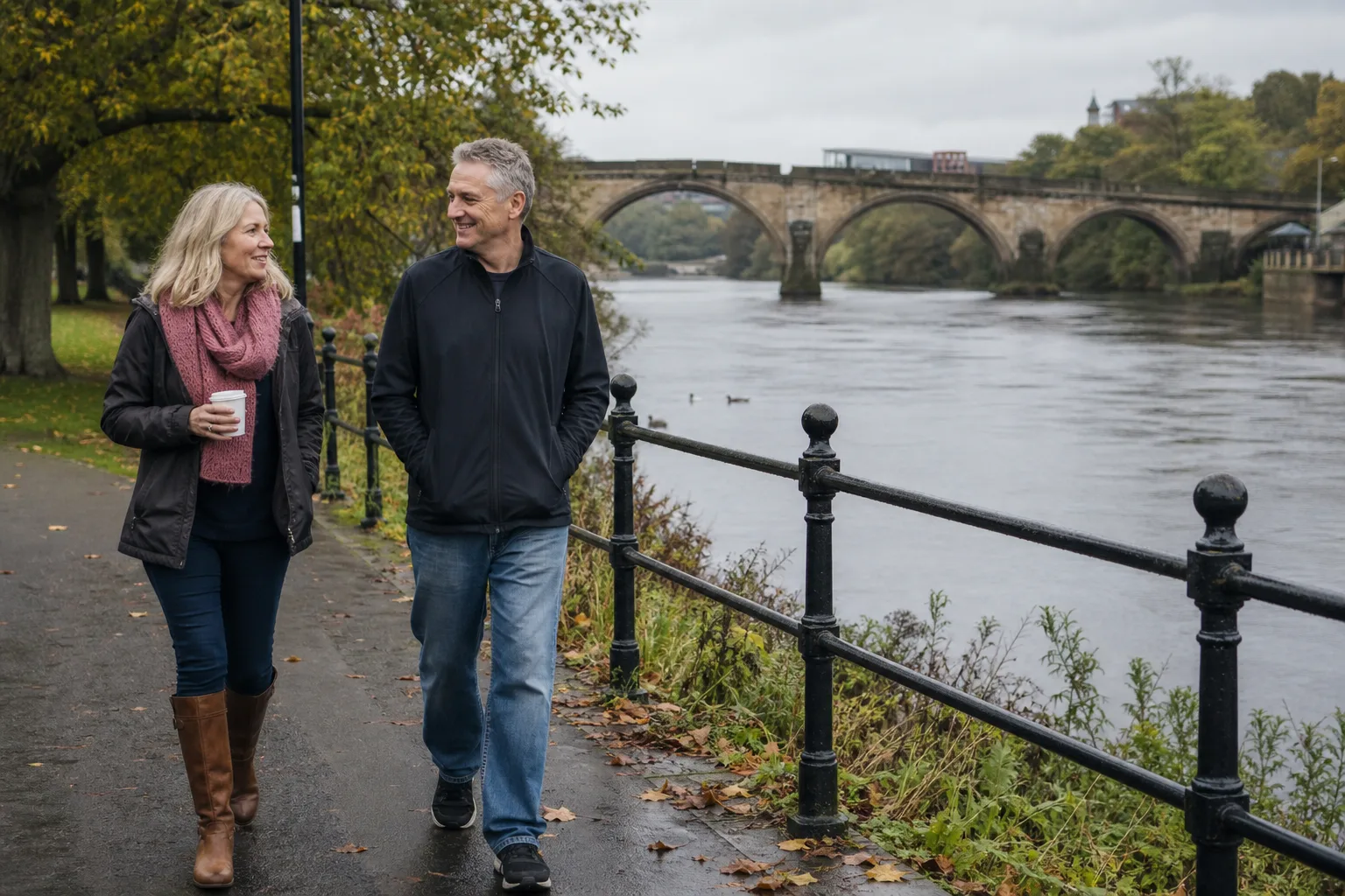 Two people meeting for coffee in County Durham
