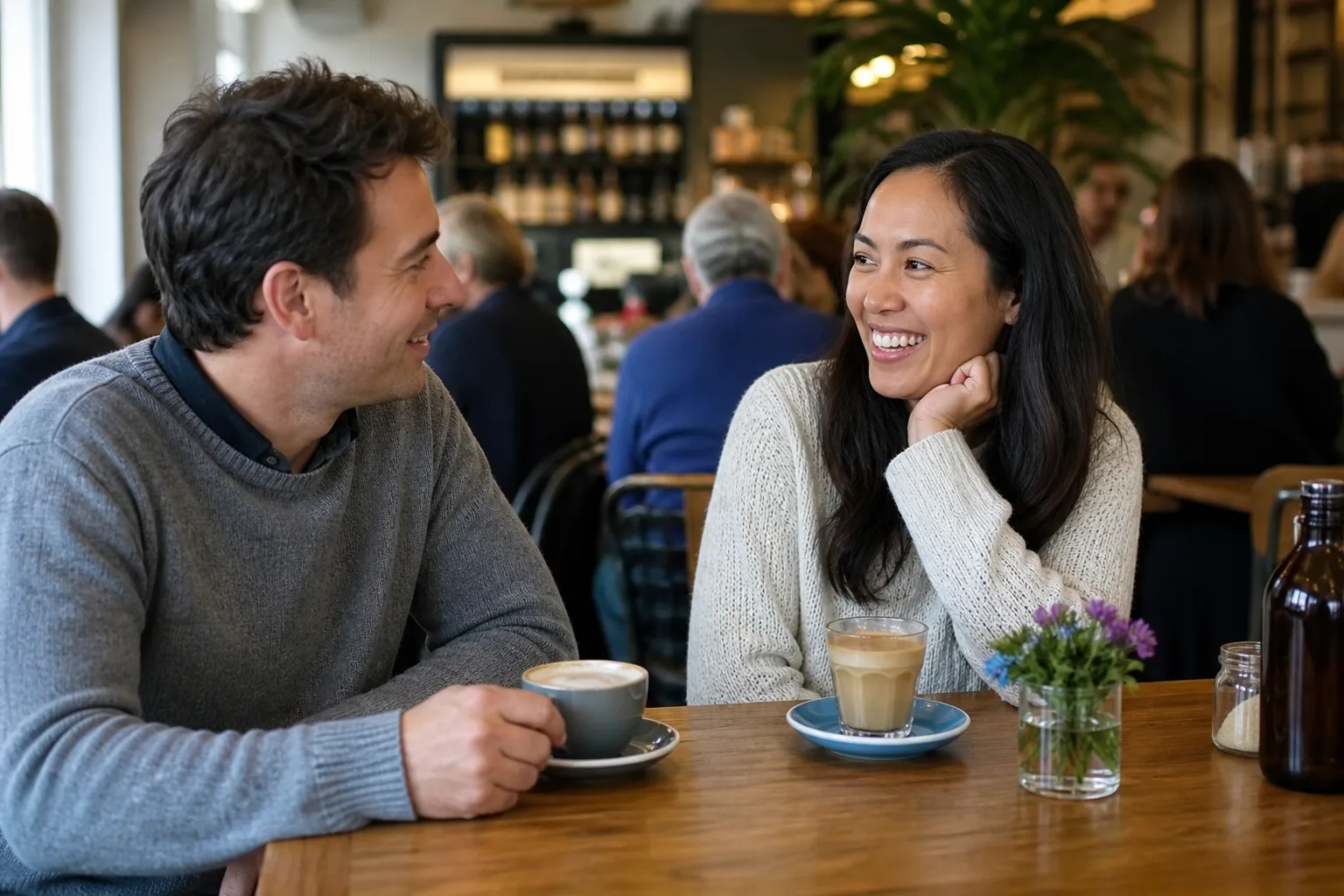 Two people meeting for coffee in County Durham