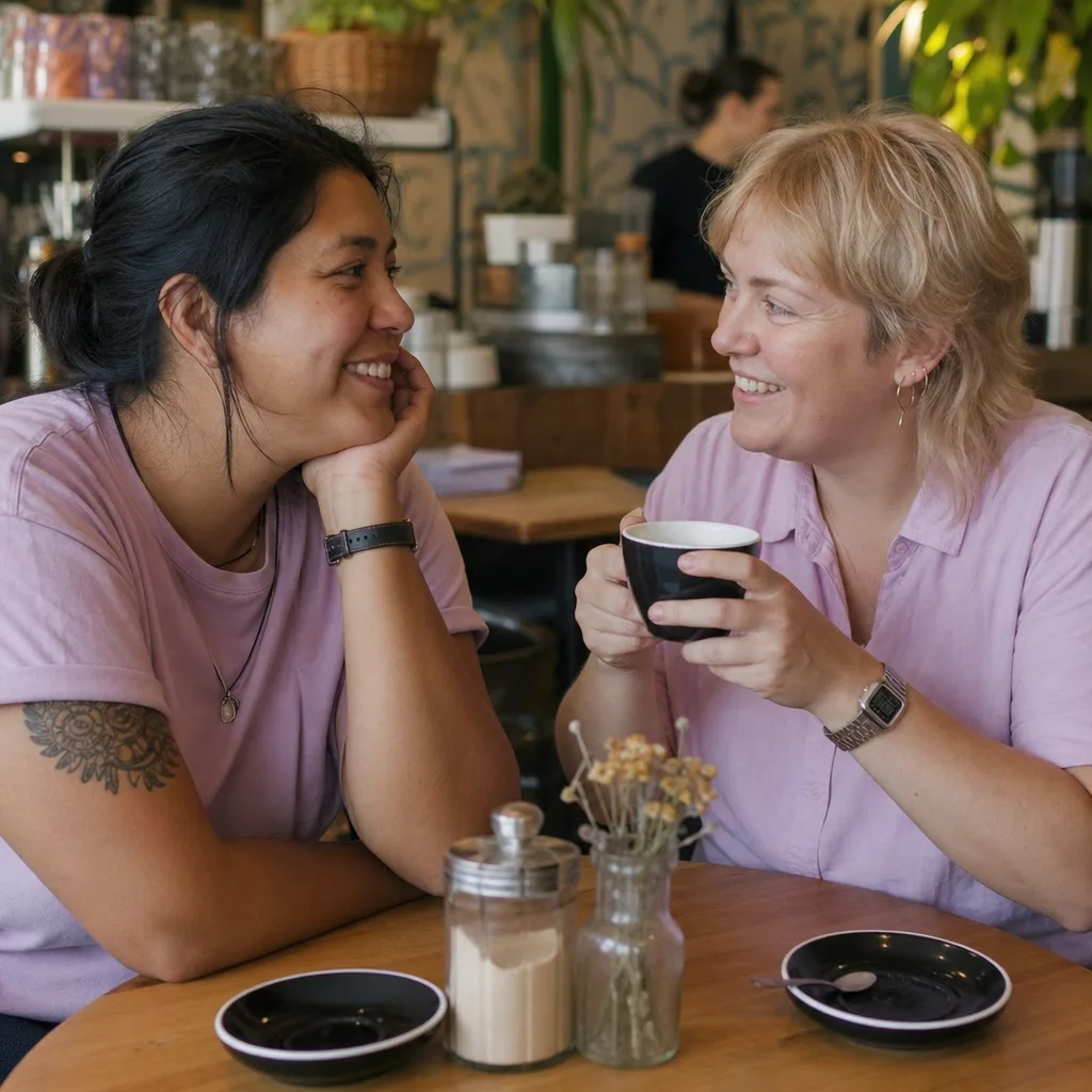 Two women sharing lunch at a café in Darlington